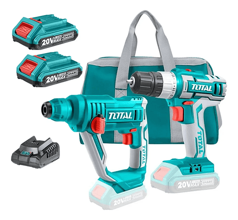 Kit Taladro Atornillador+ Rotomartillo 20v Total Tckli2008 Turquesa