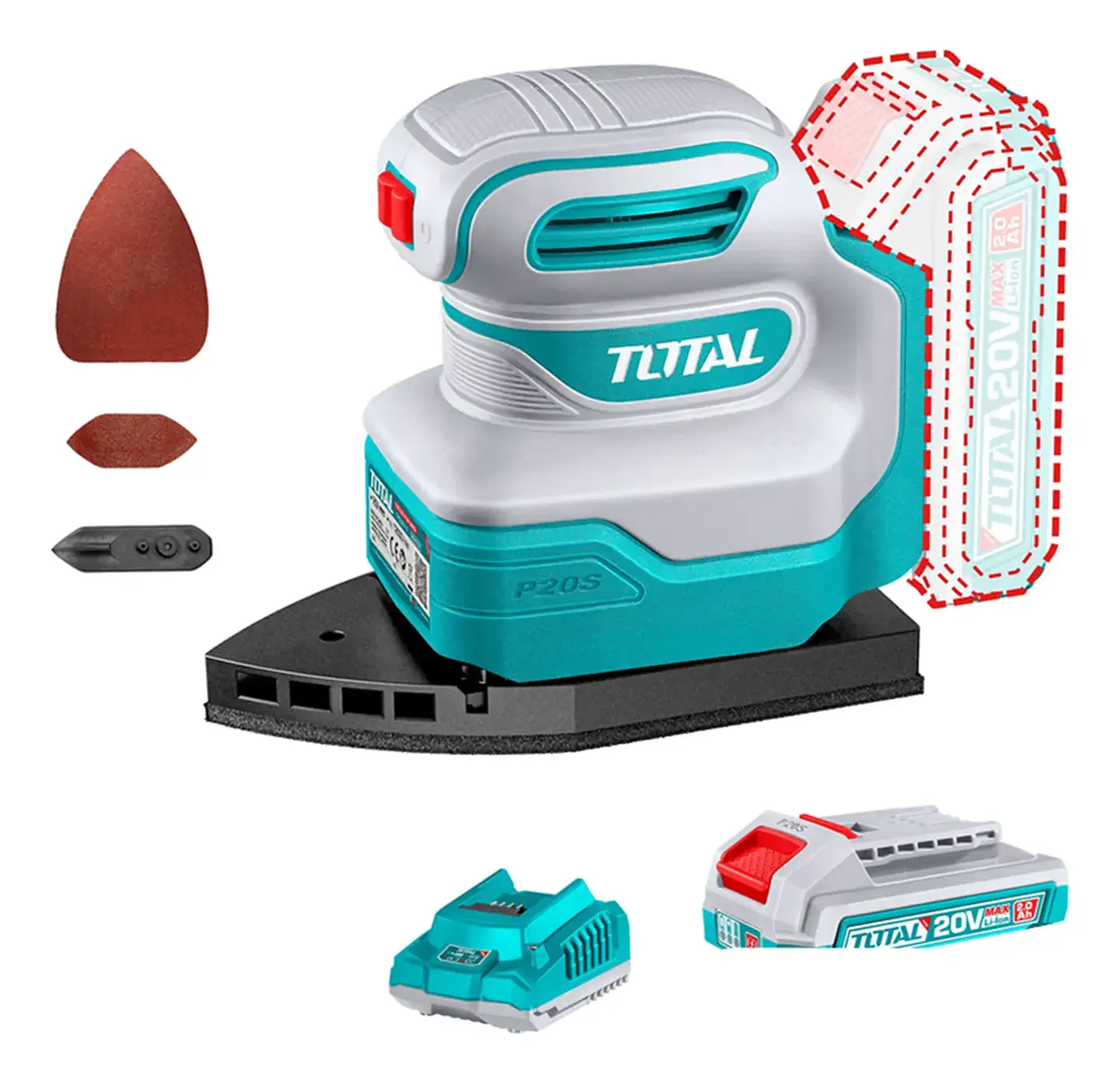 Lijadora Orbital De Palma 20v Batería + Cargador Total  1