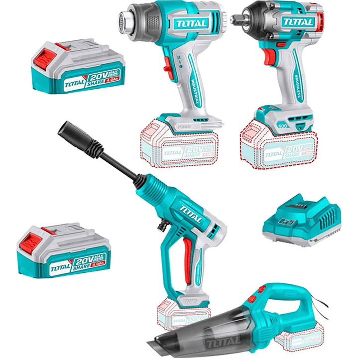 Llave Impacto + Pistola Calor + Hidrolavadora + Aspiradora Total 1