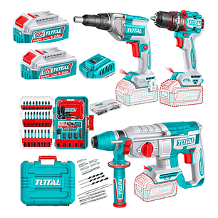 Kit Rotomartillo + Taladro + Atornillador Drywall 20v Total