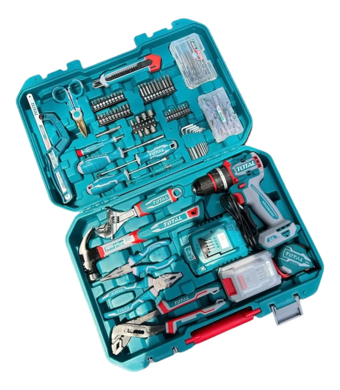 Set profesional de scule TOTAL THKTHP41667 – 166 piese cu mașină de găurit cu percuție Brushless 20V