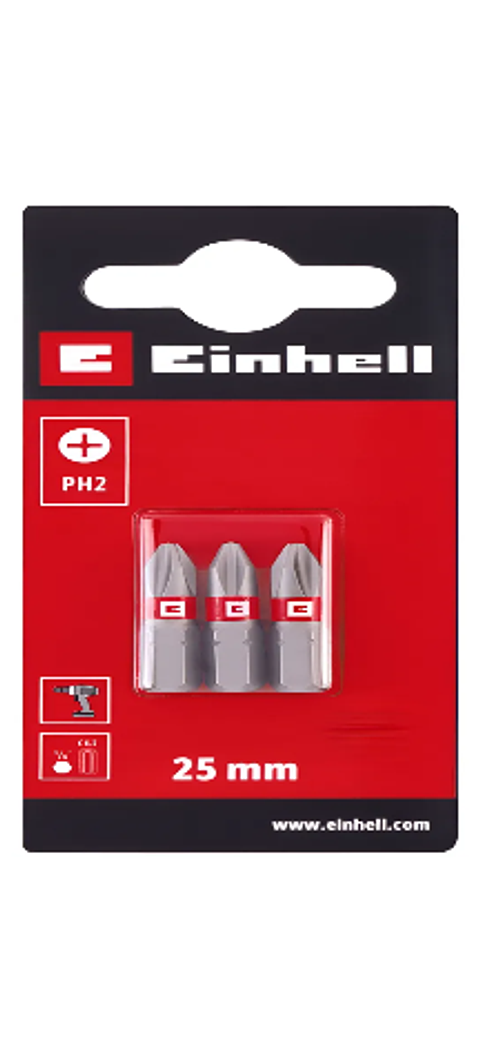 Juego Puntas Phillips Hexagonal Ph2 3pcs Einhell 