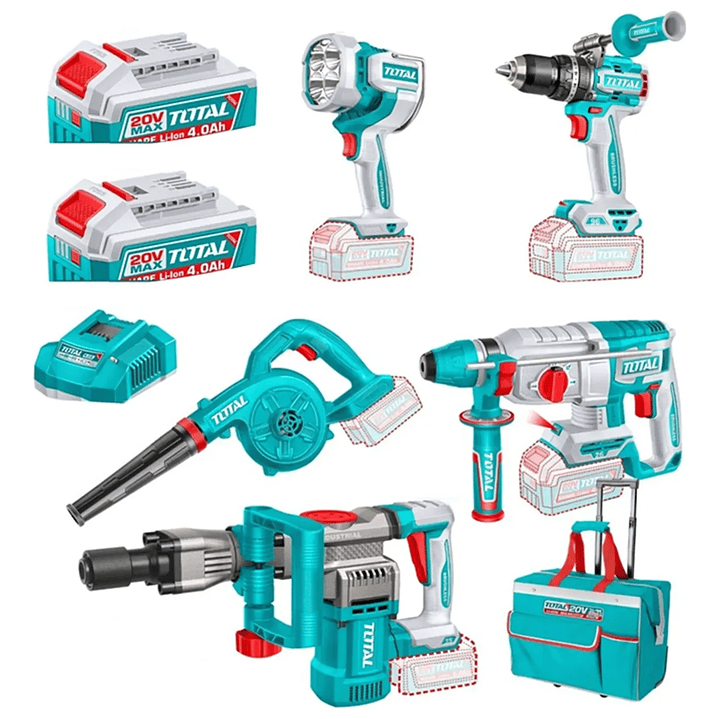 Kit Taladro + Lampara + Soplador + Rotomartillo + Demoledor Total 1