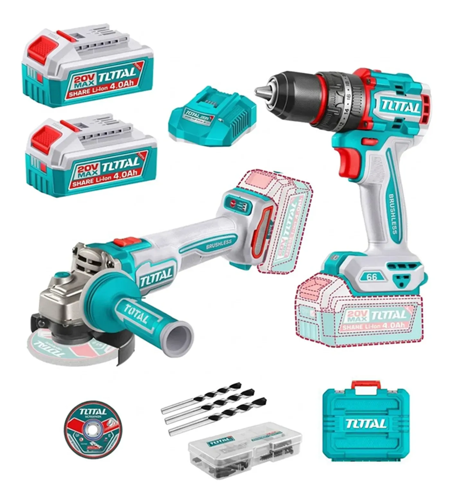 Galletera Esmeril Angular + Taladro 66nm 20v Total  1