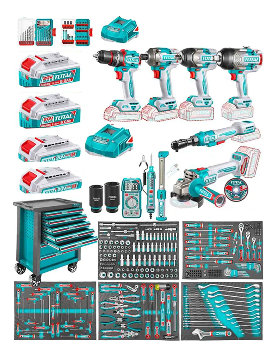 Carro Gabinete Metálico 7 Cajones + 436 Herramientas Total THPTCS84362 1