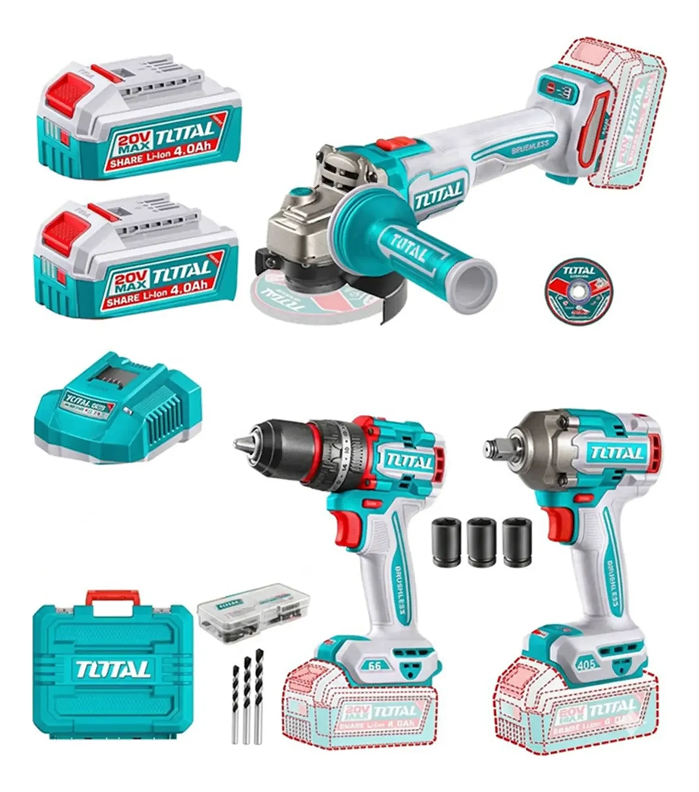 Kit taladro + Galletera Esmeril + Llave De Impacto Total 1