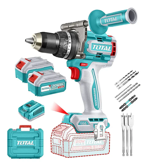 Taladro Percutor 20v 166nm 2 baterías + Cargador Tidli201668 