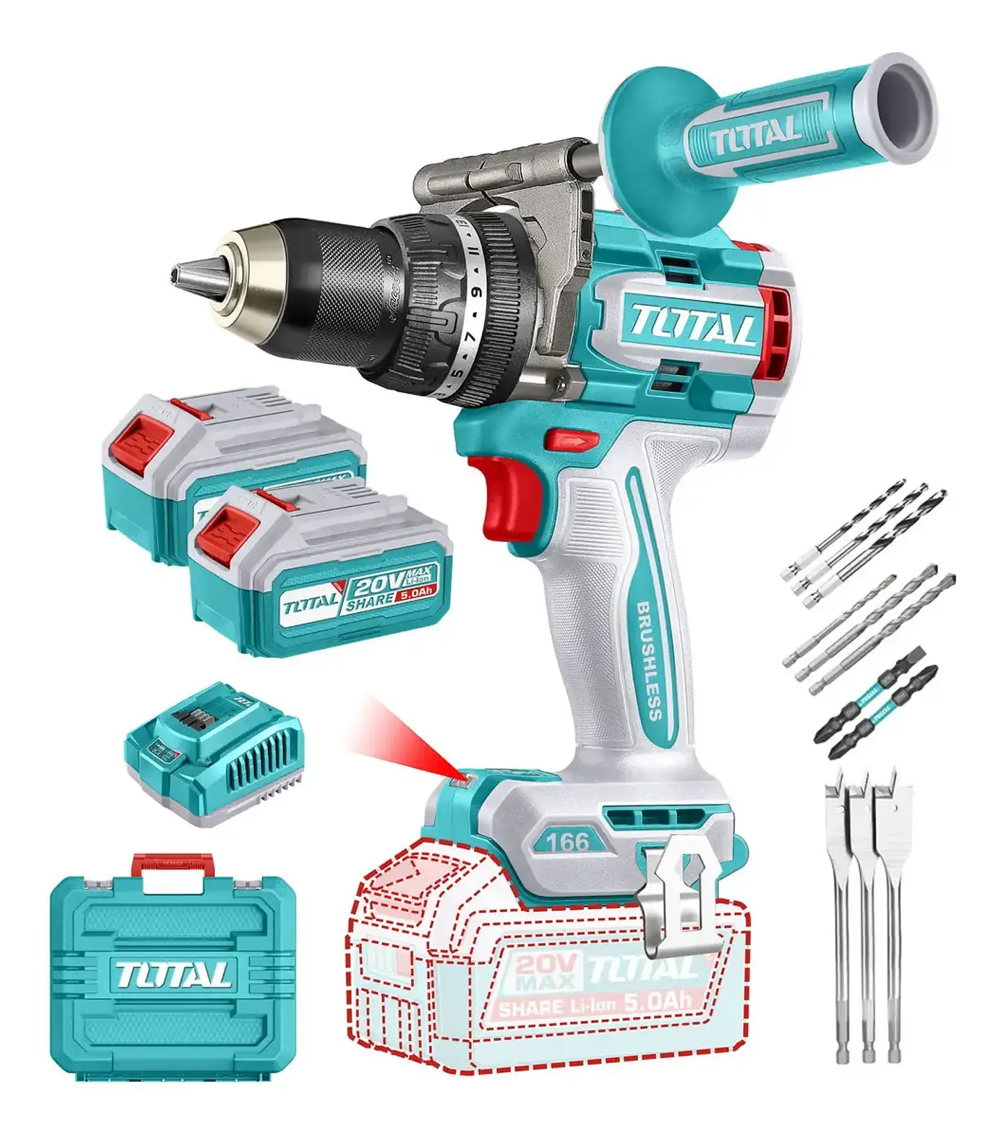 Taladro Percutor 20v 166nm 2 baterías + Cargador Tidli201668  1