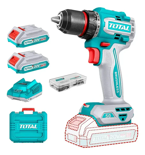 Taladro Atornillador 20v 50nm 2 batería + Cargador Total Tdli205062 