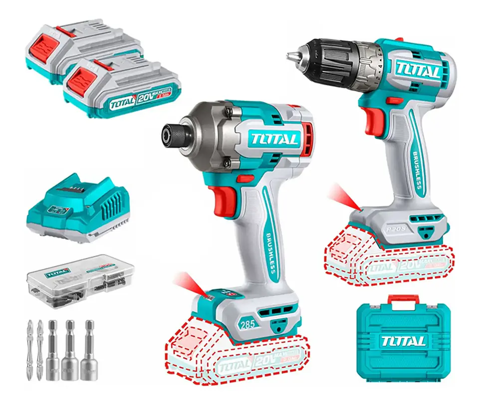 KIT ATORNILLADOR Y TALADRO DE IMPACTO 20V TOTAL TCKLI20272 1