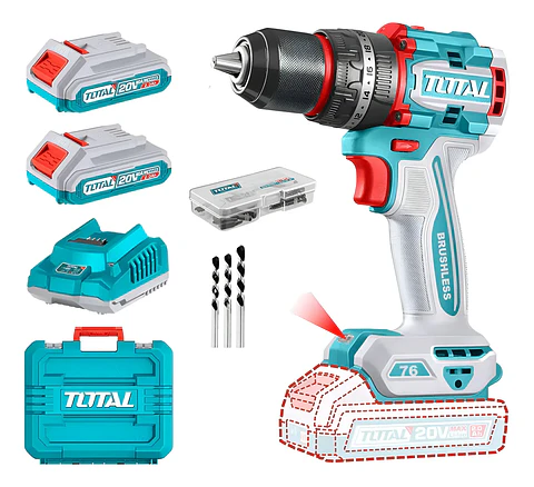 Taladro Atornillador Percutor 20v 2 beterías + cargador Total Tidli20768