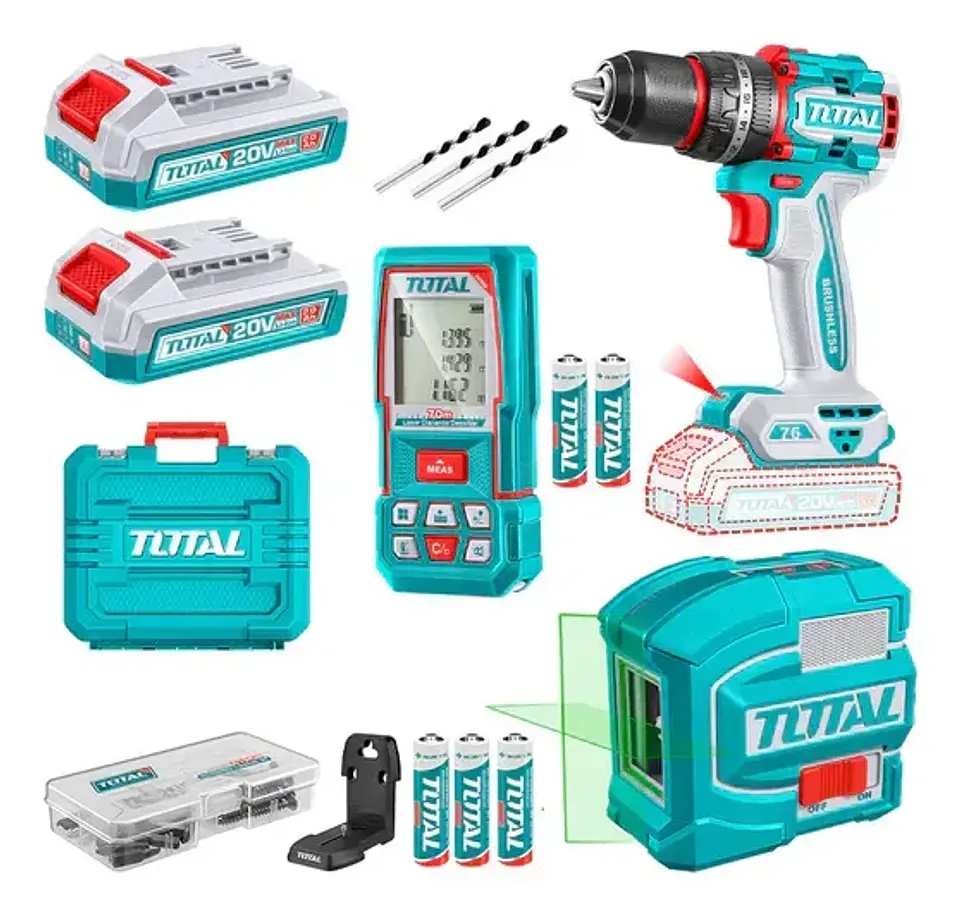 Kit Taladro 76nm + medidor Distancia + Nivel Laser + Acc. Total TOSLI250511 1