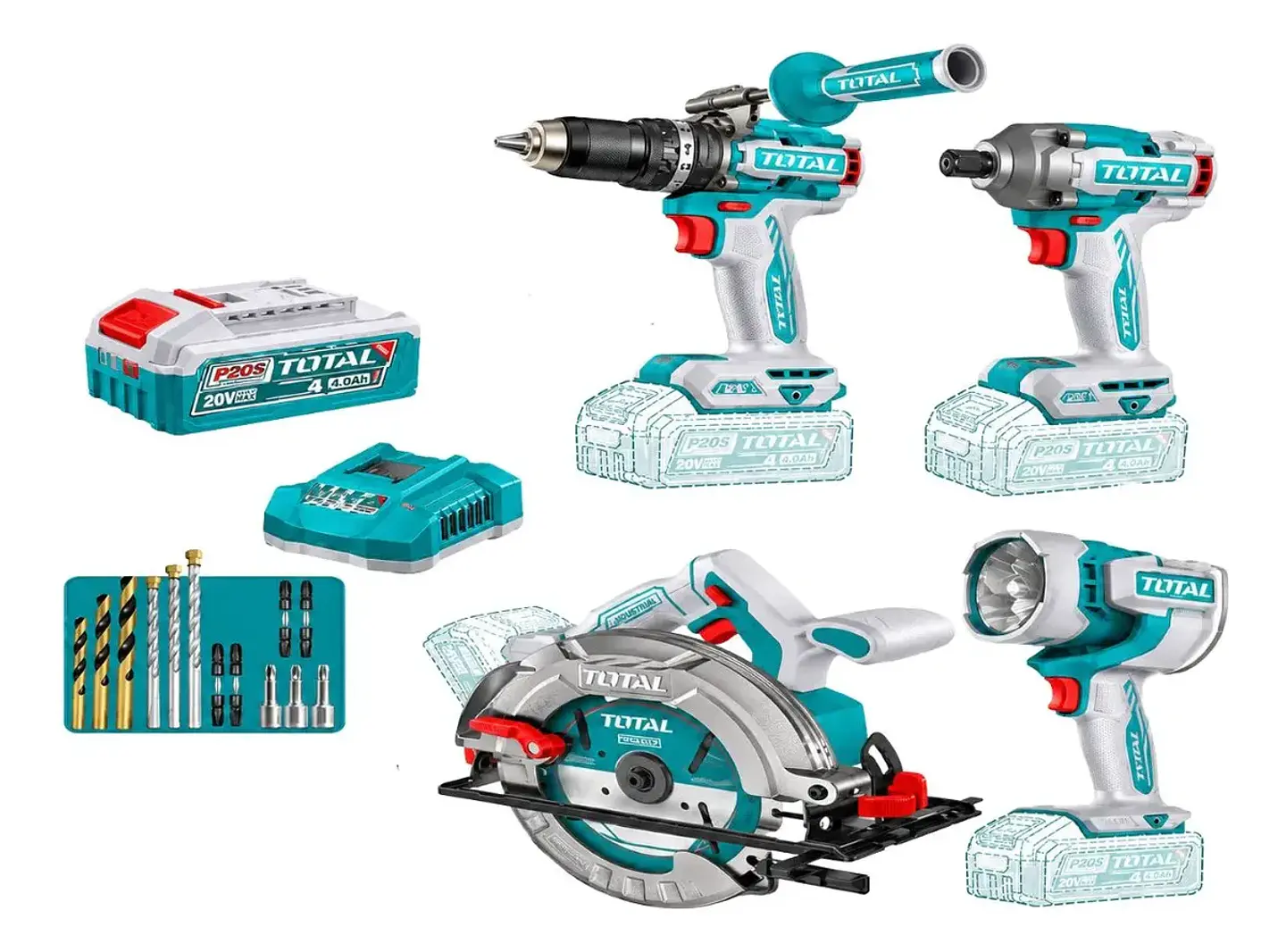 Kit Taladro + Atornillador +Sierra Circular + Lampara Tckli261206 1