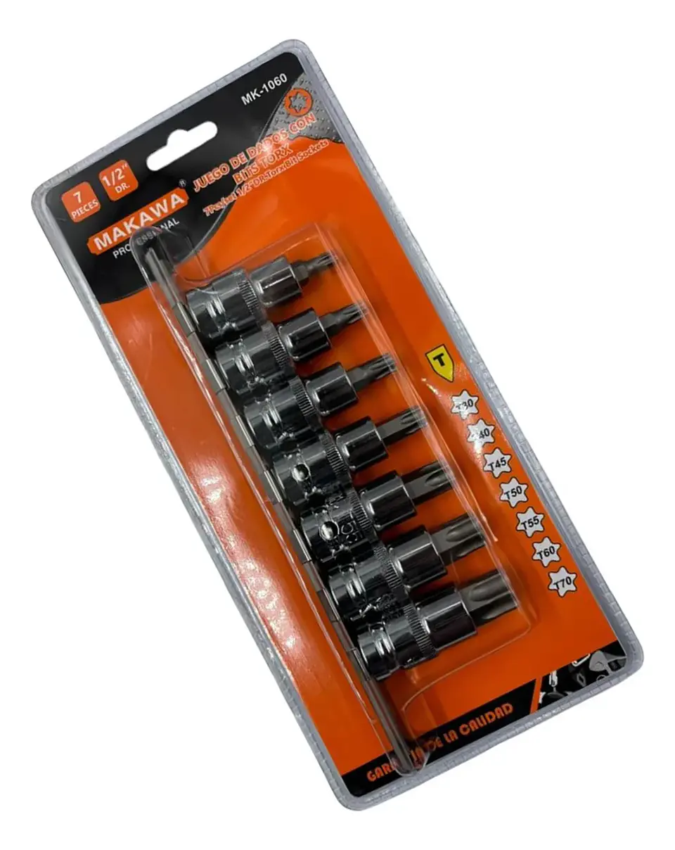 Kit Juego De Dados De Punta Torx 1/2 7 Piezas Makawa Color Turquesa 1