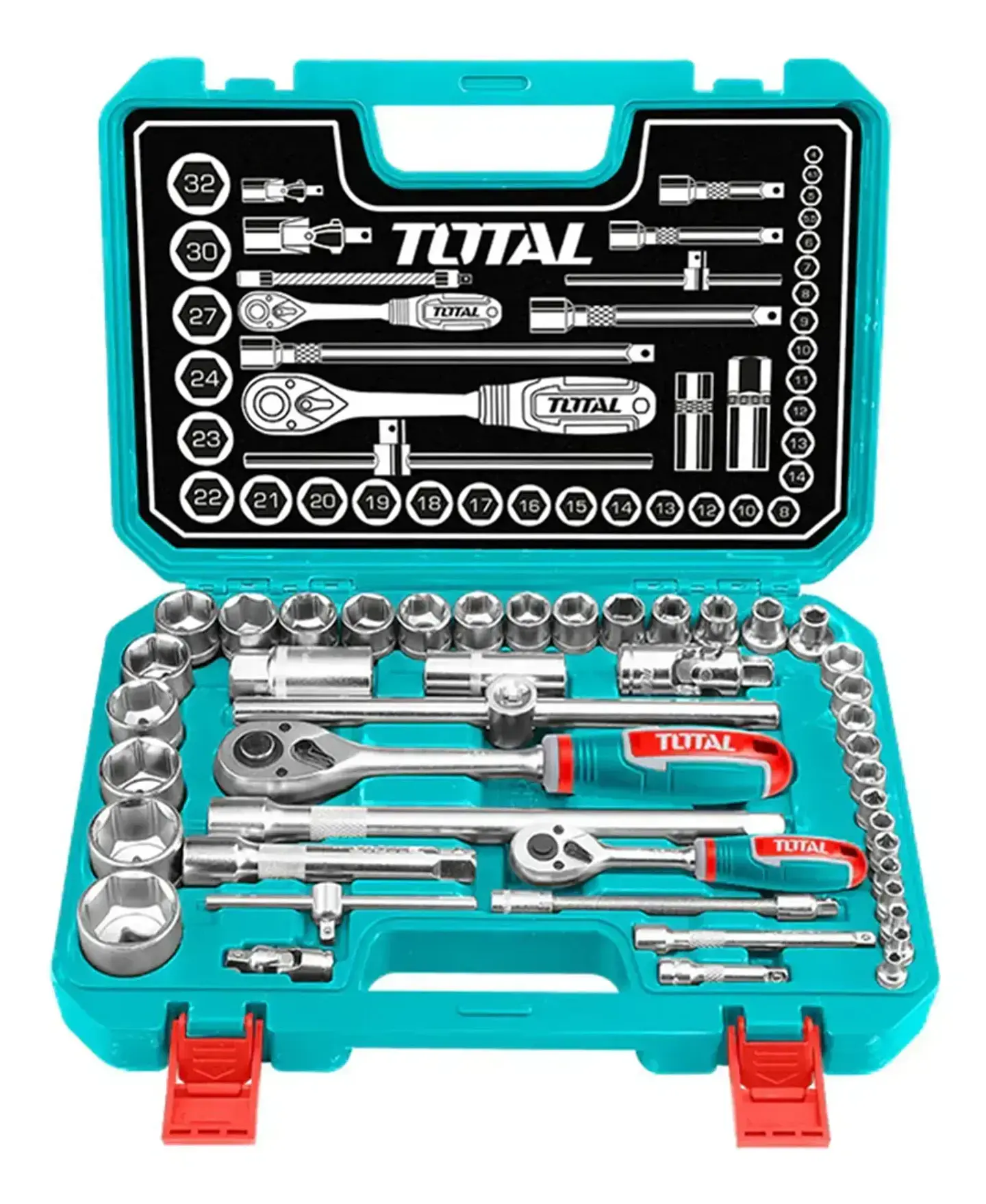 Juego Dados Cuadrante 1/4 Y 1/2 Pulgada 44 Piezas Total Tht421441 1