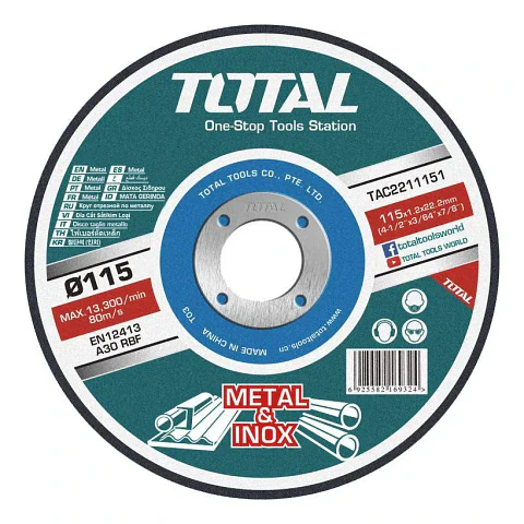 DISCO CORTE PARA METAL ABRASIVO 115MM X 1.2MM TOTAL TAC2211151