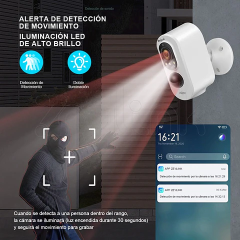 Camara Solar Seguridad Wifi 3MP Exterior Bateria y Detección Movimiento PIR Alarma Full Color