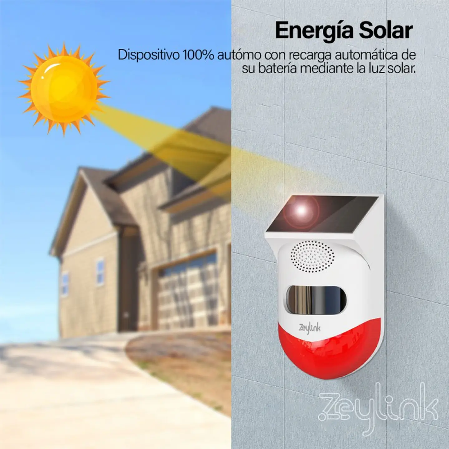 Sensor Pir Alarma Wifi Solar Sonido 120Db 433 Mhz Zeylink 3