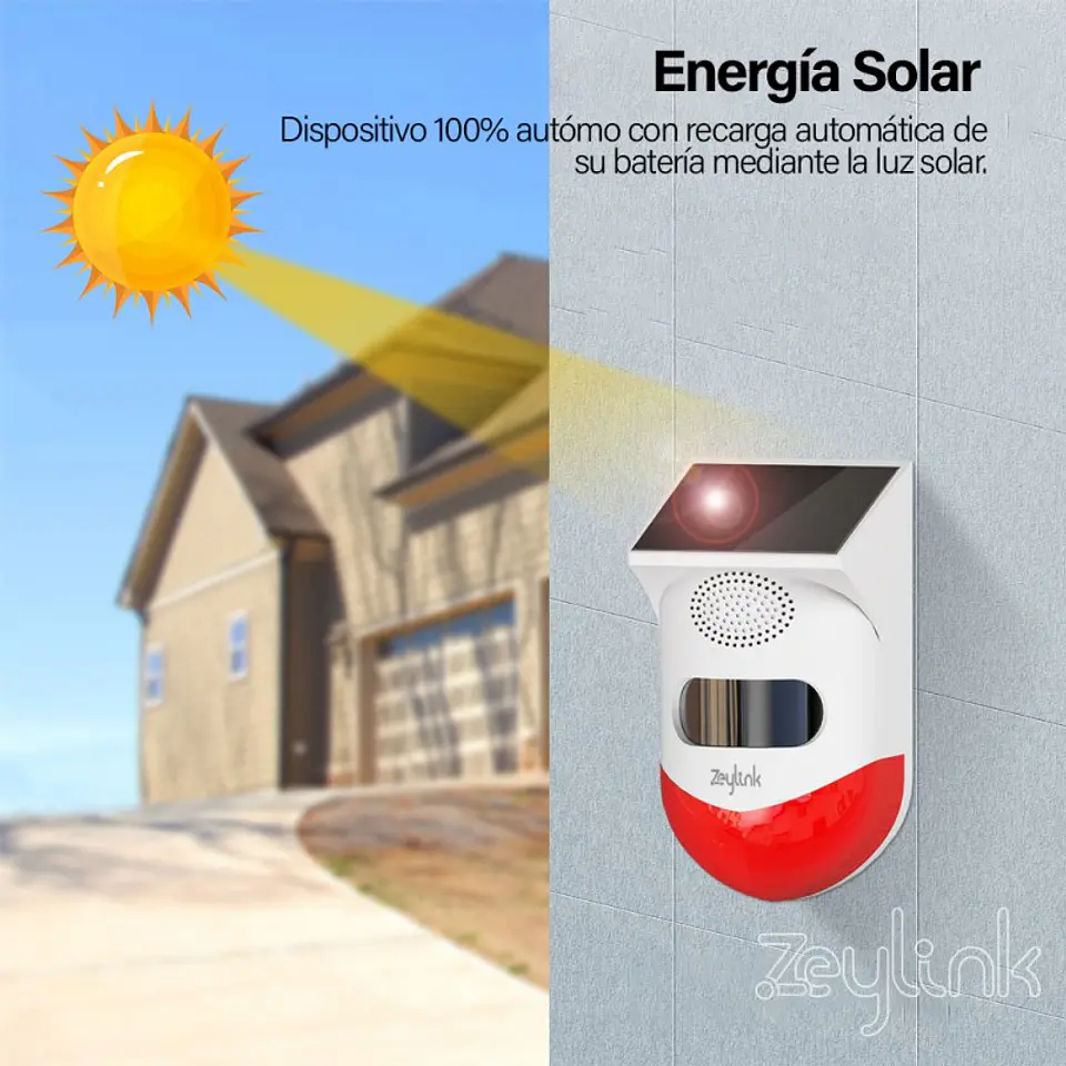 Sensor Pir Alarma Wifi Solar Sonido 120Db 433 Mhz Zeylink 3