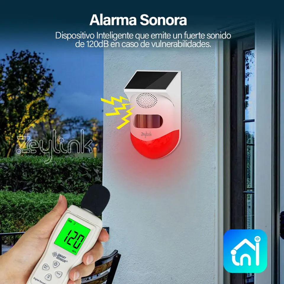 Sensor Pir Alarma Wifi Solar Sonido 120Db 433 Mhz Zeylink 4