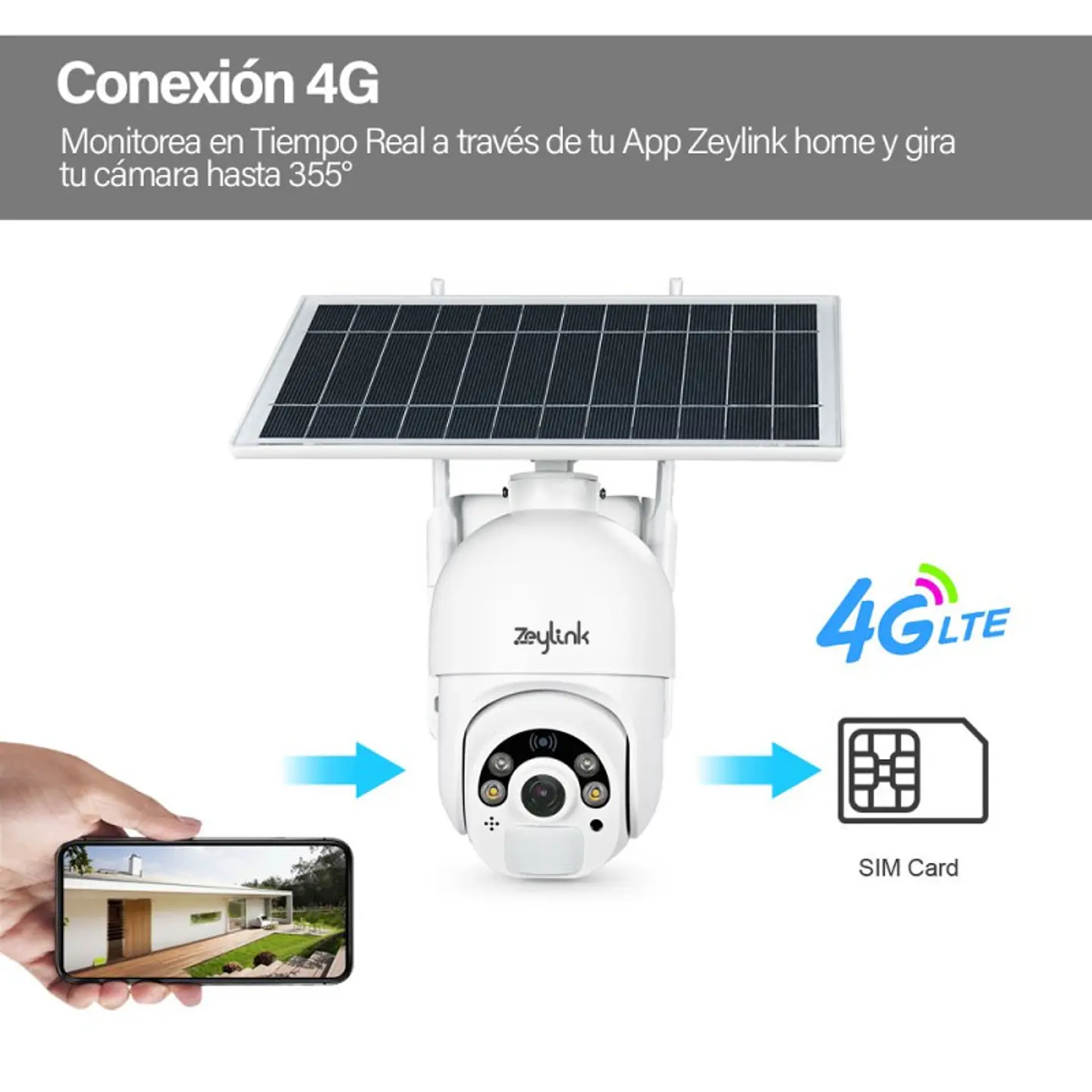 Cámara 4G 3MP SuperHD Con Tarjeta Sim Ptz Domo 360° Panel Solar Exterior 2