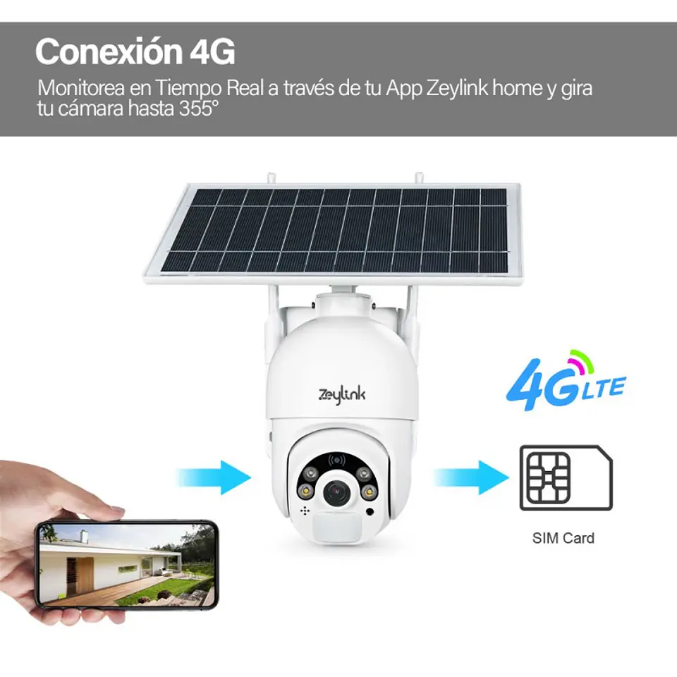 Cámara 4G 3MP SuperHD Con Tarjeta Sim Ptz Domo 360° Panel Solar Exterior 2