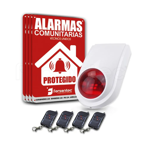 Alarma Comunitaria + 4 Controles Sirena Alta Potencia Con Baliza Led
