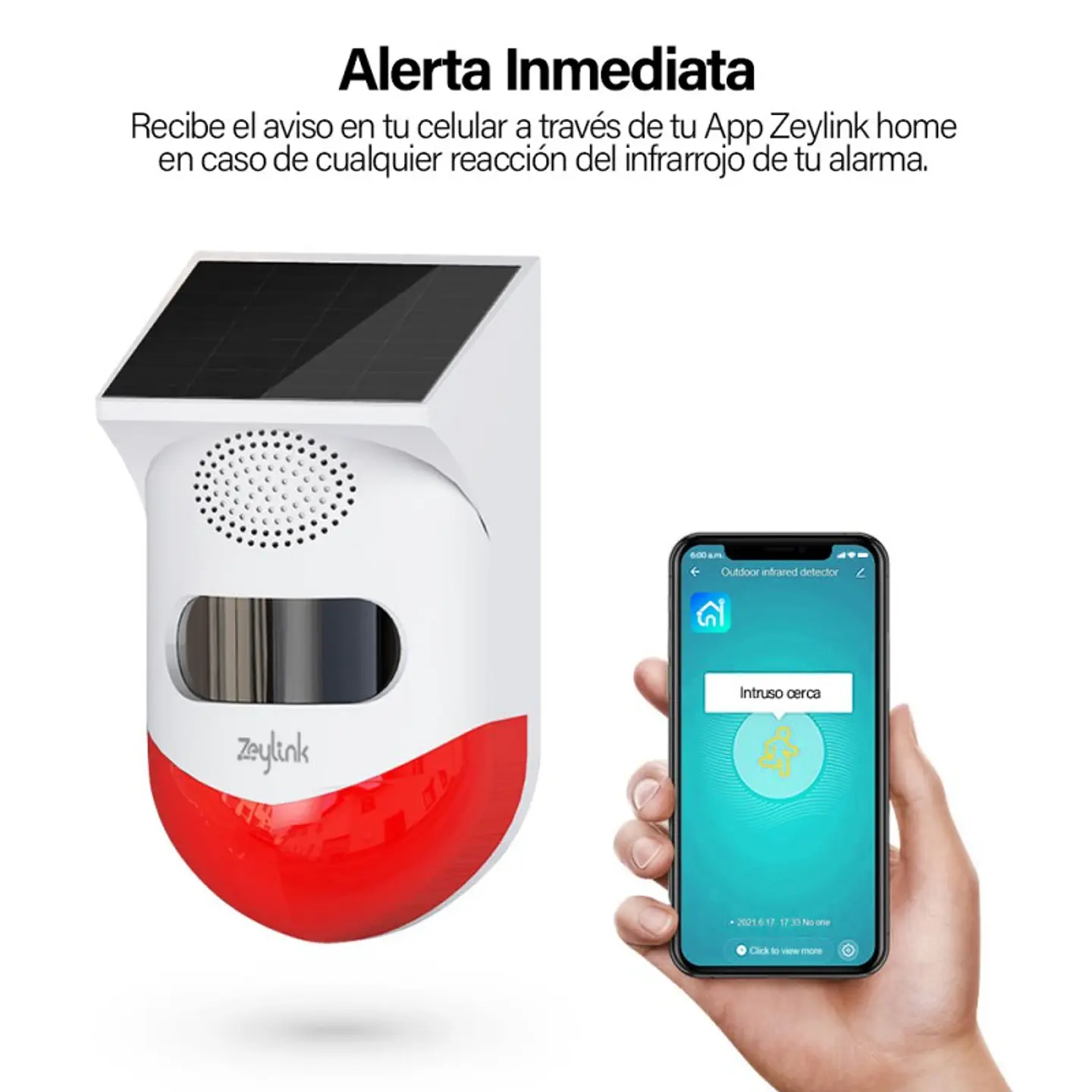 Sensor Pir Alarma Wifi Solar Sonido 120Db 433 Mhz Zeylink 6