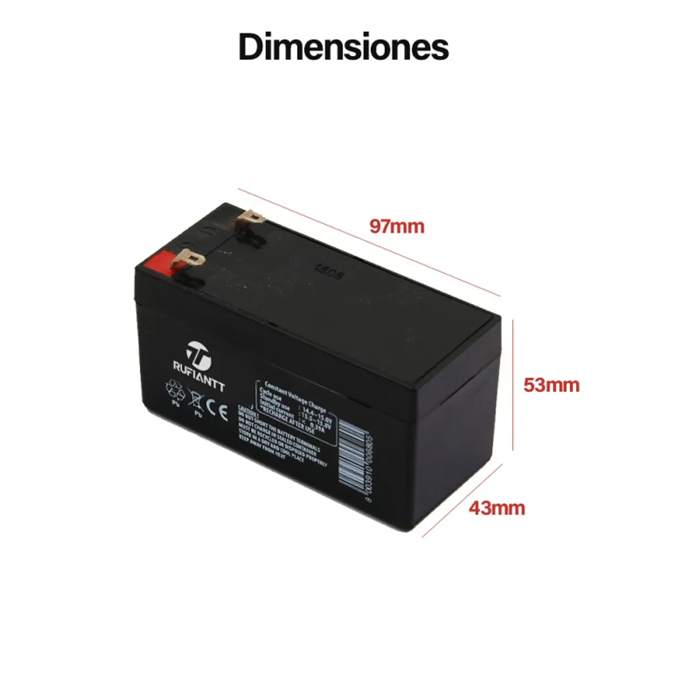 Bateria 12V 1.3 Ah Recargable 3