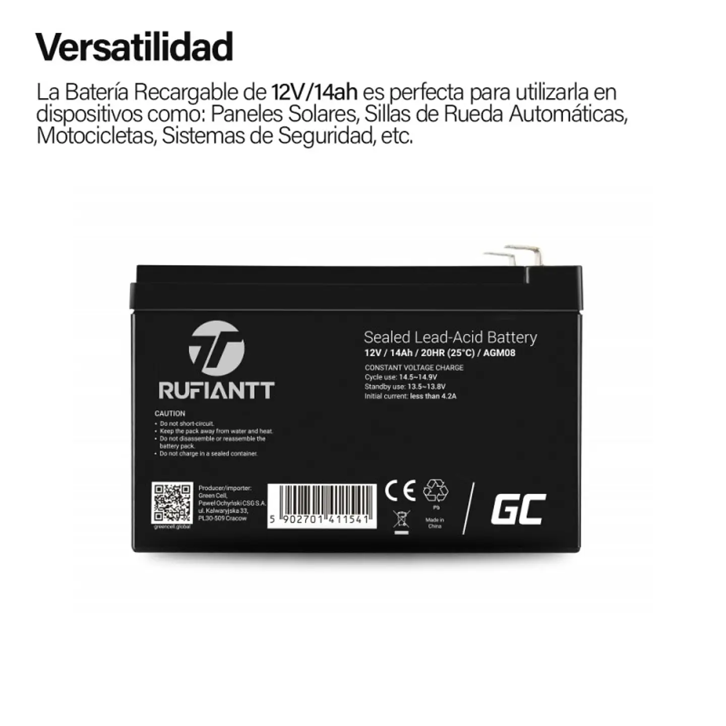 Bateria 12V 14Ah Amperes Recargable 2