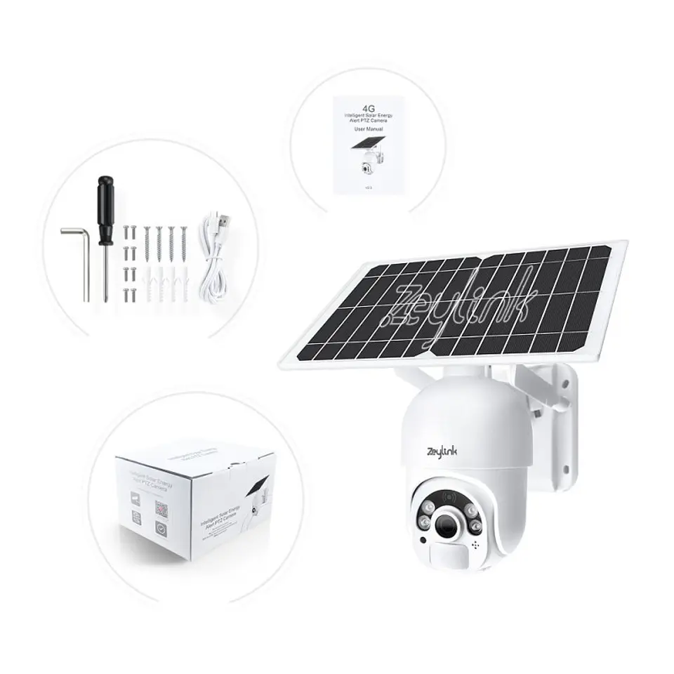 Cámara 4G 3MP SuperHD Con Tarjeta Sim Ptz Domo 360° Panel Solar Exterior 7