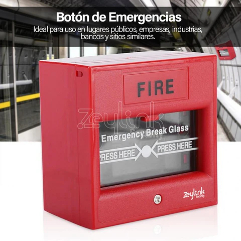 Botón Pulsador Incendio Emergencia Nc-No-Com Rompa El Vidrio Salida Pánico