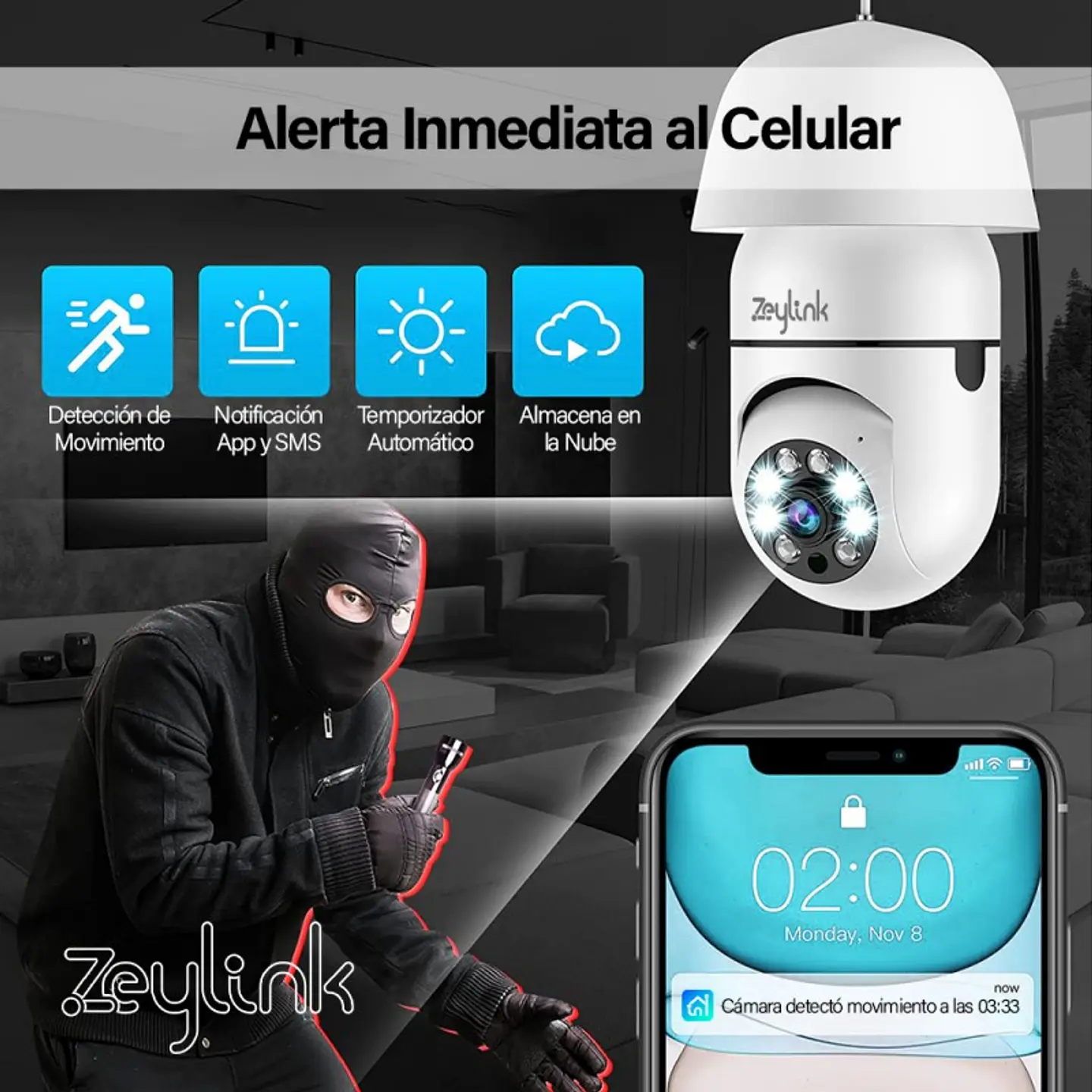 Camara Ampolleta Wifi 4MP 2K 360 Panoramica E27 Alta Nitidez 3