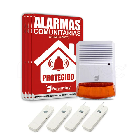 Kit Alarma Comunitaria Sonido Acustico Alta Potencia 50W + 4 Control