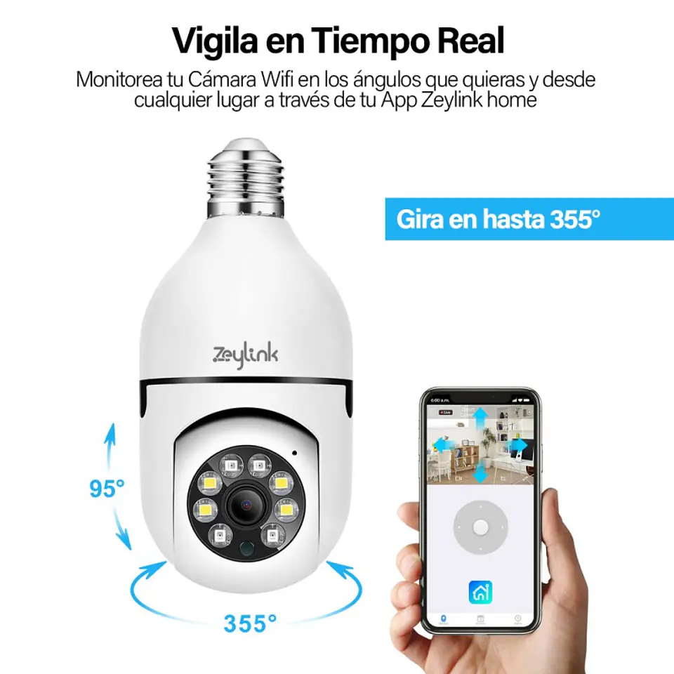 Camara Ampolleta Wifi 4MP 2K 360 Panoramica E27 Alta Nitidez 6