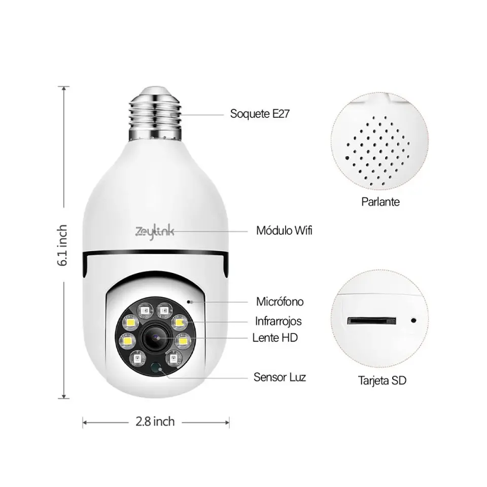 Camara Ampolleta Wifi 4MP 2K 360 Panoramica E27 Alta Nitidez 7