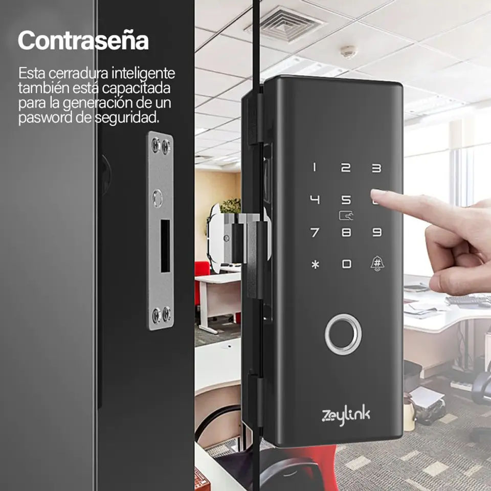 Cerradura Inteligente Para Puerta Vidrio 10-12mm Huella Tarjeta Clave ZLK 5
