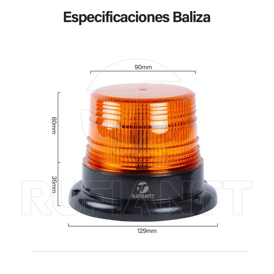 Baliza Led Con Imán Color Ambar Estroboscópica 12 - 60Vdc Emergencia 7