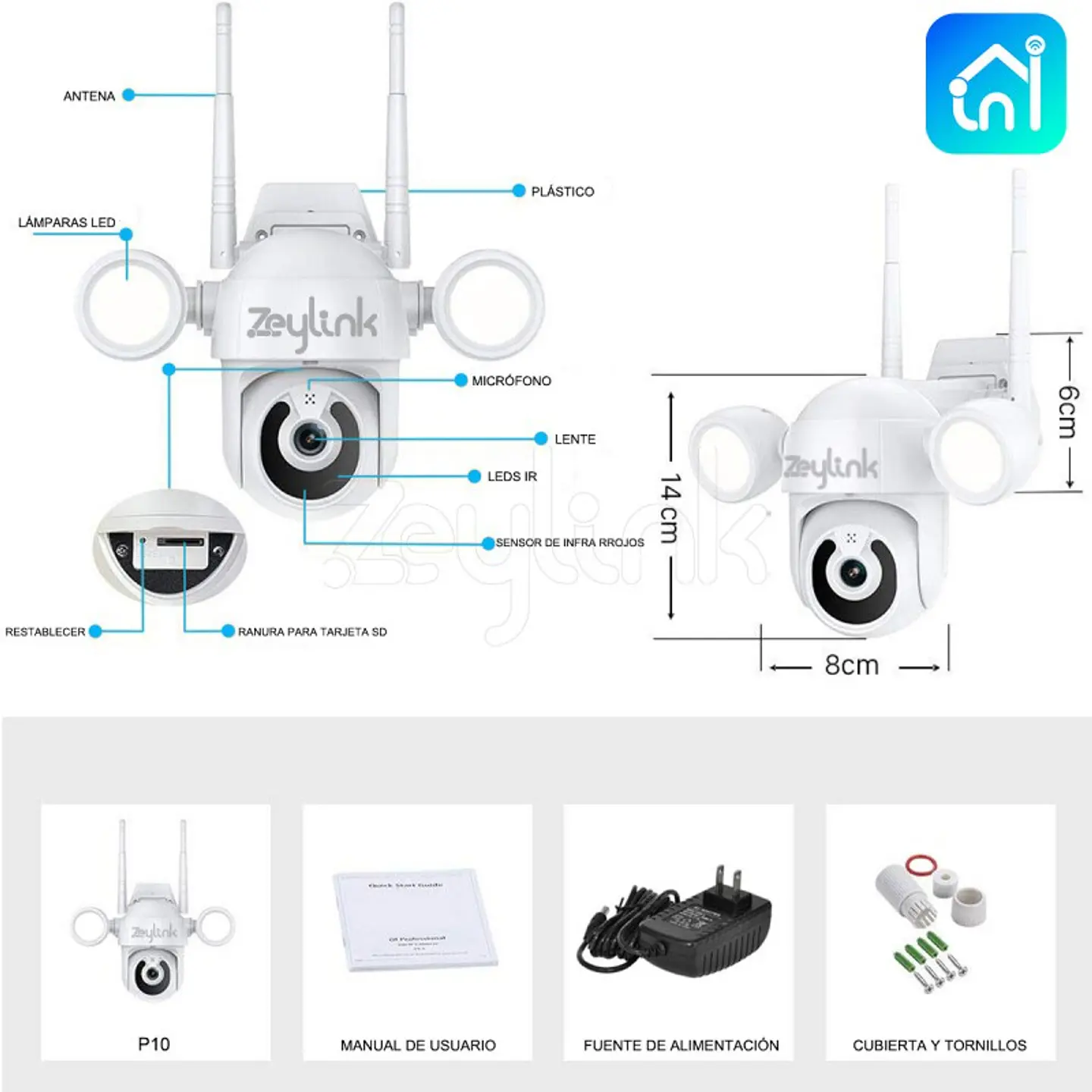Cámara Ip Wifi Exterior 5MP Visión Nocturna Full Color con Luz Led 10