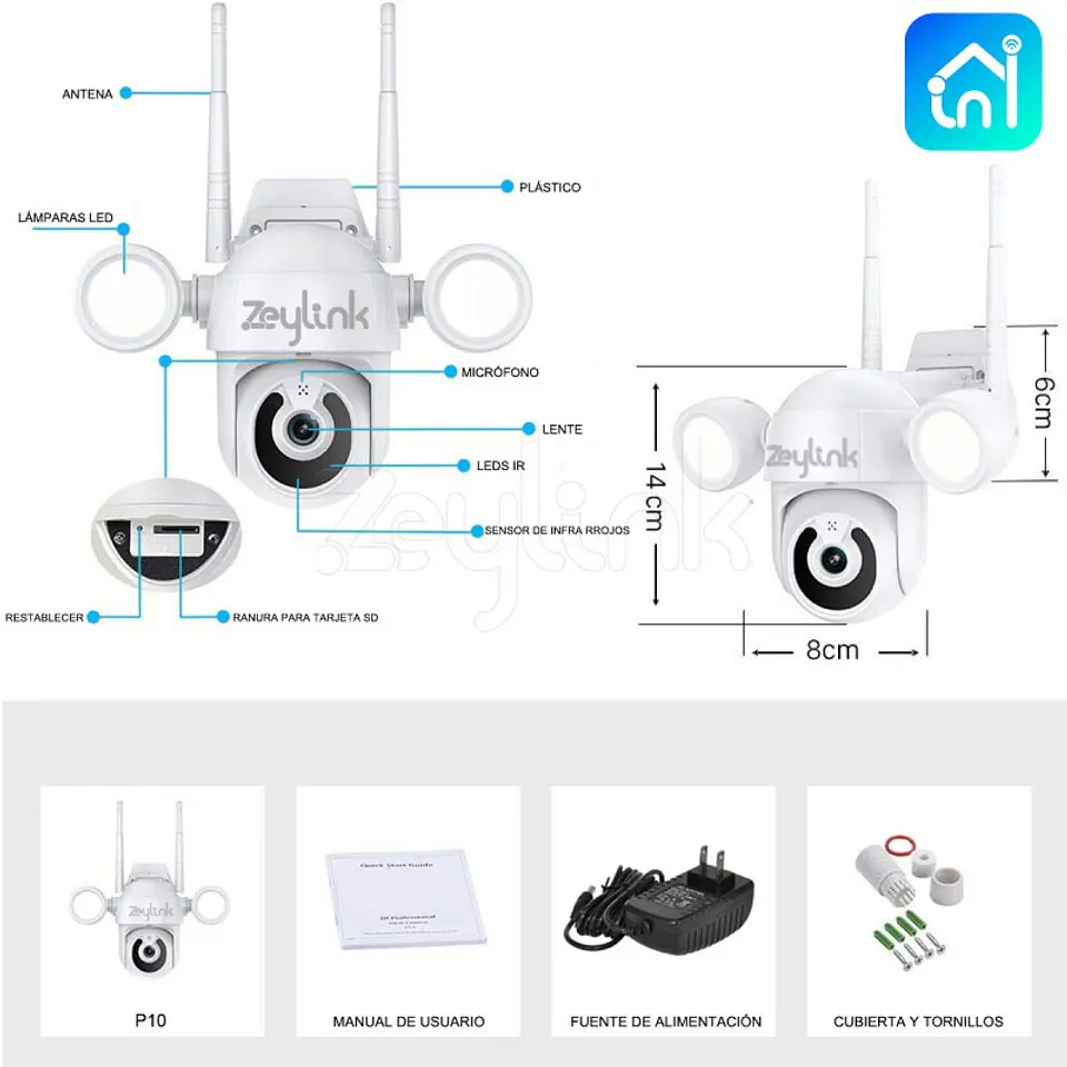 Cámara Ip Wifi Exterior 5MP Visión Nocturna Full Color con Luz Led 10
