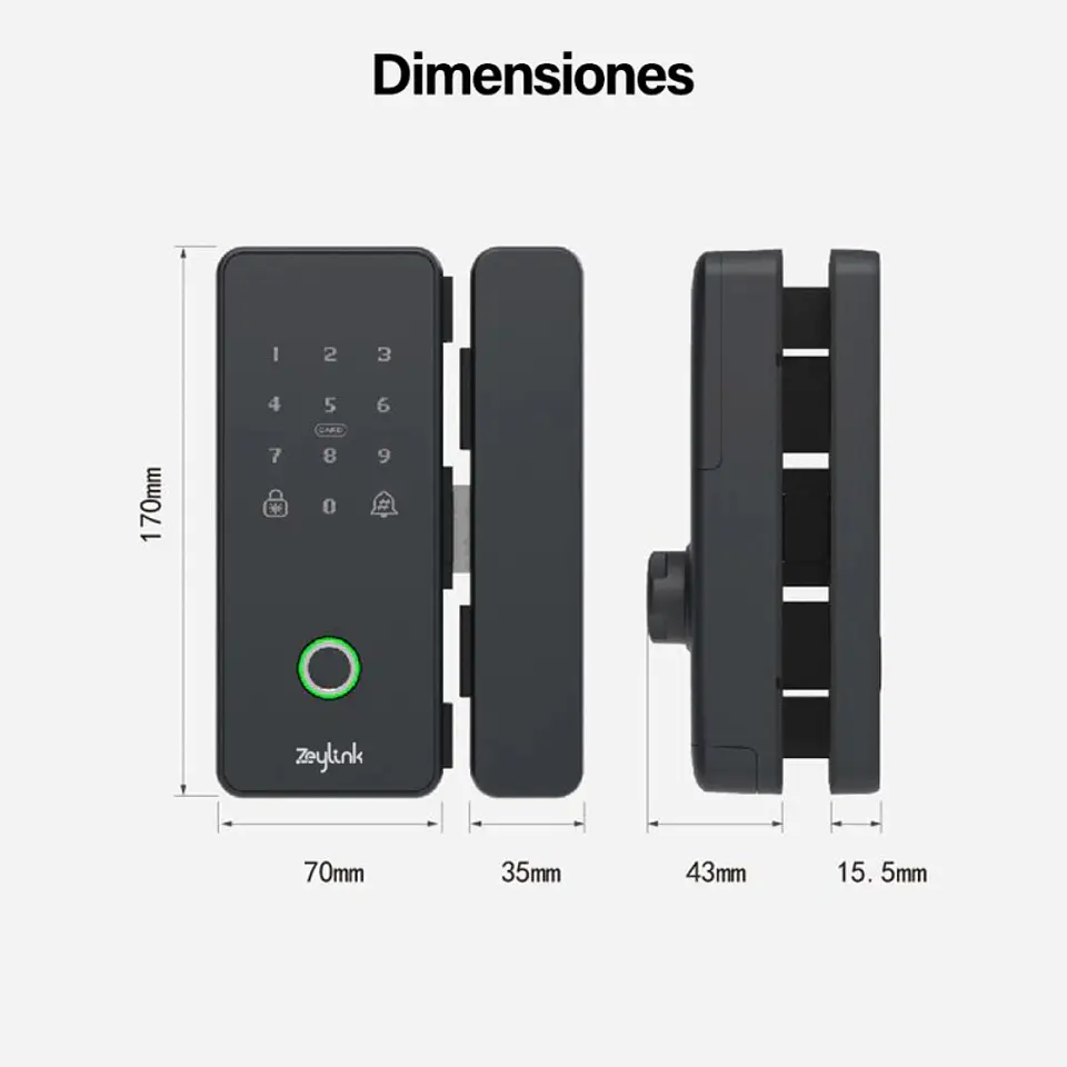 Cerradura Inteligente Para Puerta Vidrio 10-12mm Huella Tarjeta Clave ZLK 8