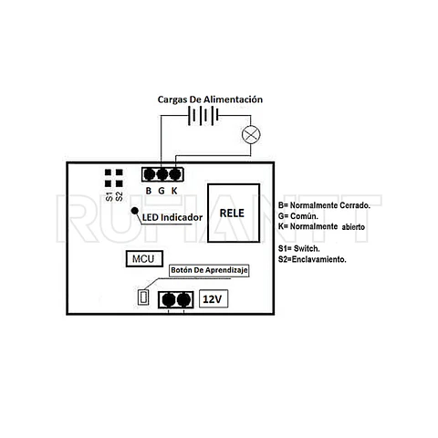 Módulo 1 Relé Inalámbrico 1Ch 12V 433 Mhz + Control Remoto Portón Garaje Alarma