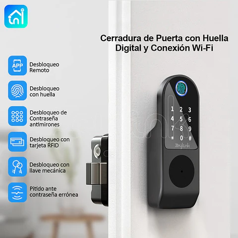 Cerradura Chapa Puerta WiFi, Digital, Bluetooth X900 Huella, Clave y Tarjeta Zeylink
