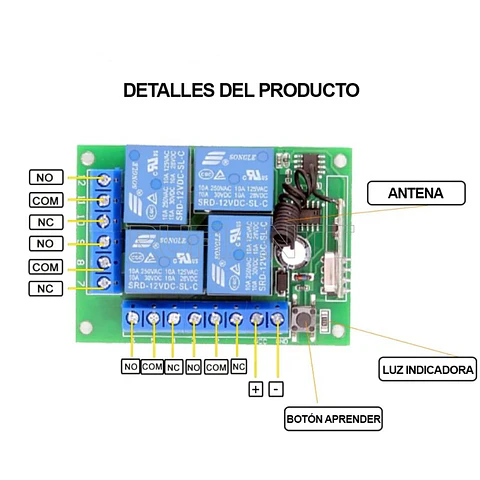 Rele Inalambrico 4 Canales 12v + Control Remoto 433 Mhz 