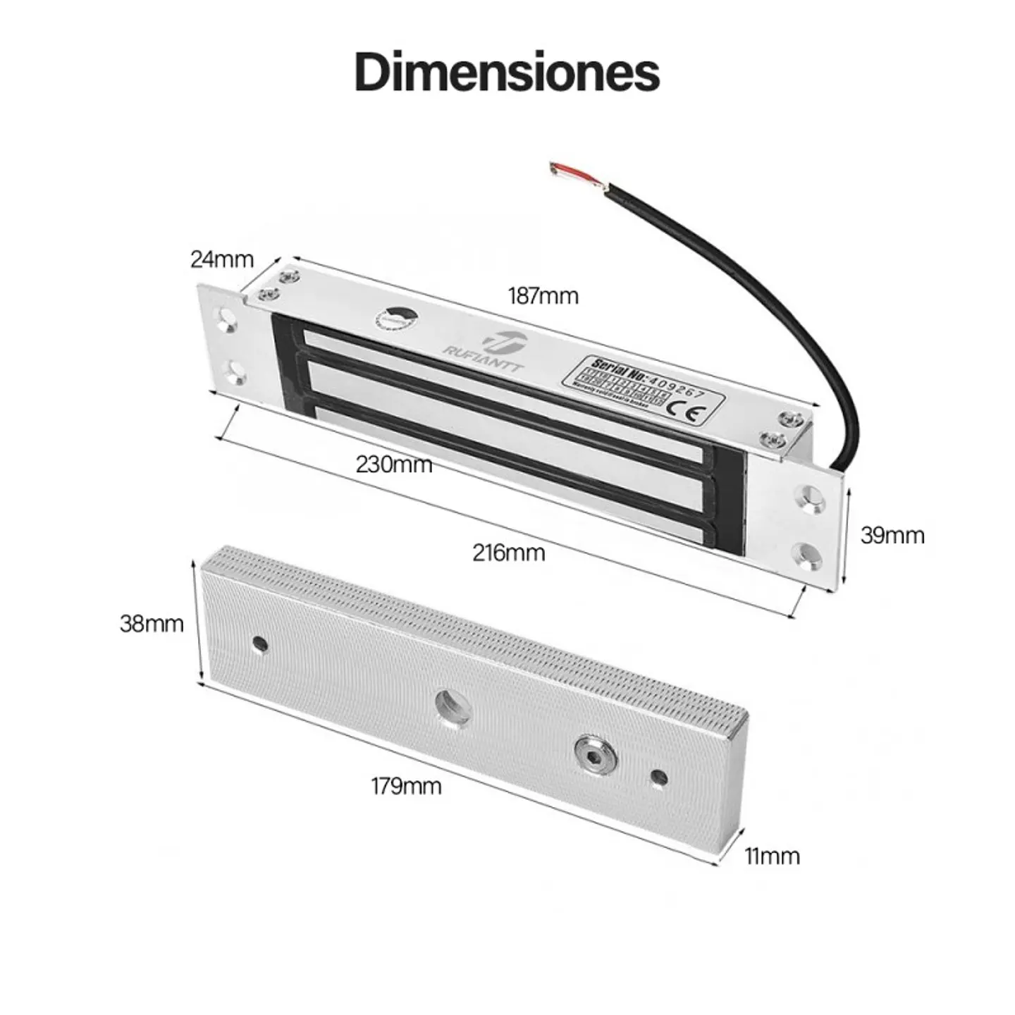Cerradura Electromagnética Embutido 280Kg Seguridad 600Lbs 4