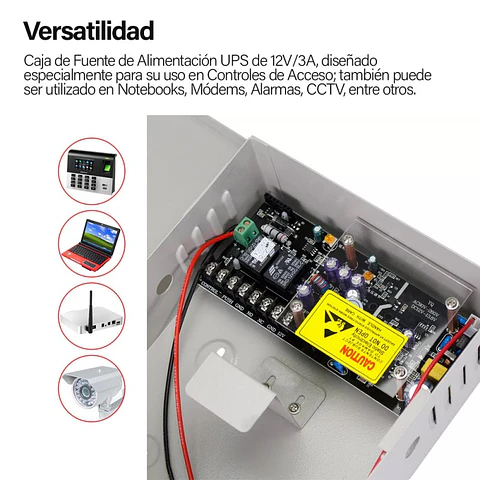 Fuente Ups Batería Respaldo 12V 3A Alimentación Para Control Acceso