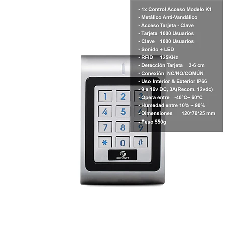 Control Acceso Kit 8 De Seguridad Teclado Anti Vandalico + Chapa Electrica 12Vdc Para Casa Negocio