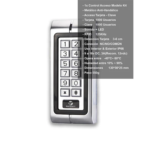 Kit 4 Control Acceso Para Puerta Porton Teclado Anti Vandalico + Chapa Magnetica 280Kg