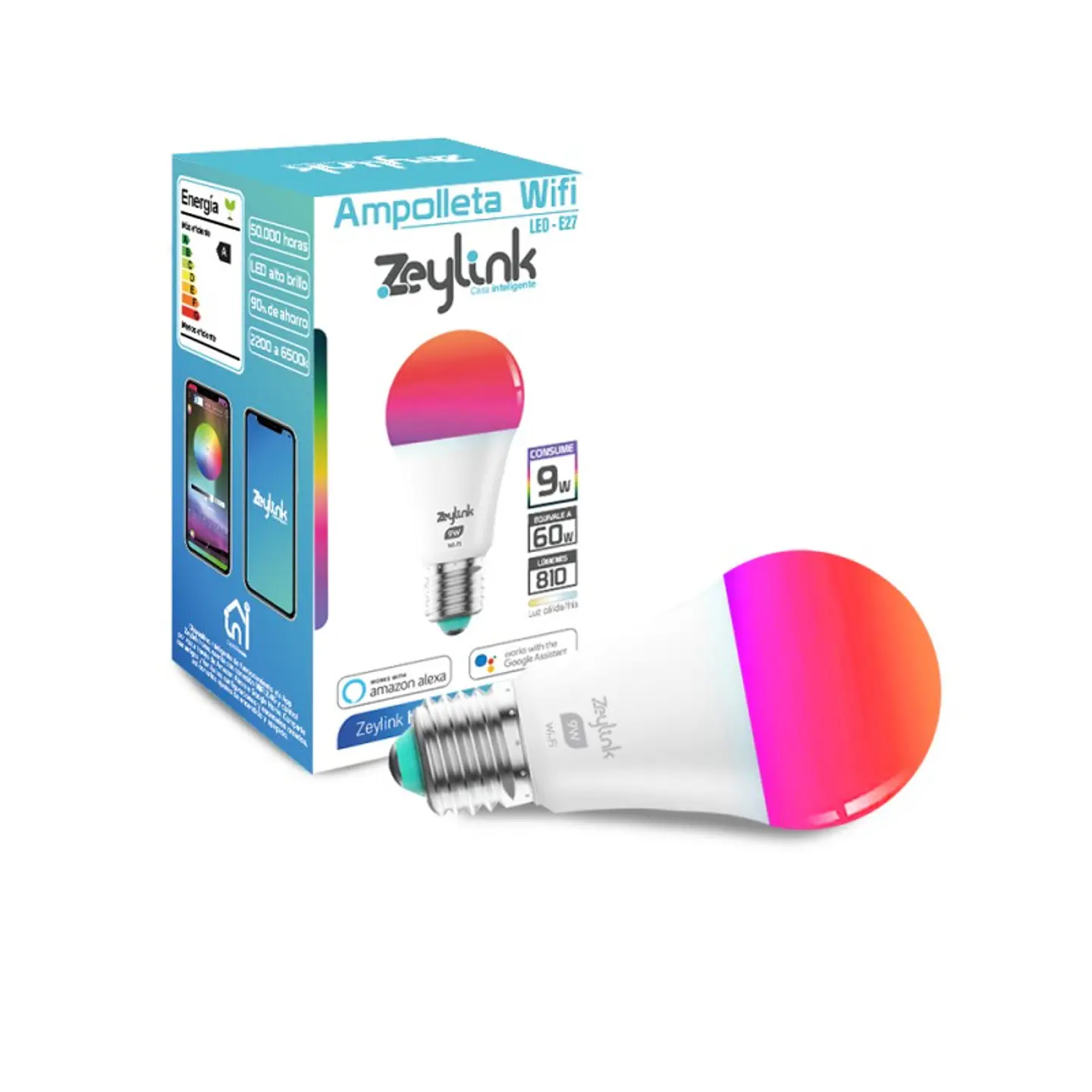 Ampolleta Wifi 9W Inteligente Multicolor Alexa Google App 1