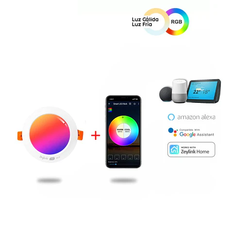 Foco Led Panel Plafon 7W Rgb Wifi Downlight Alexa Google
